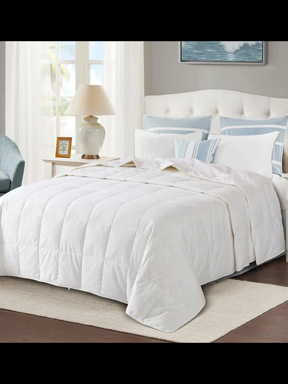 White Feather Down Comforter King Size Extra Light Weight, Noiseless, Extra Soft